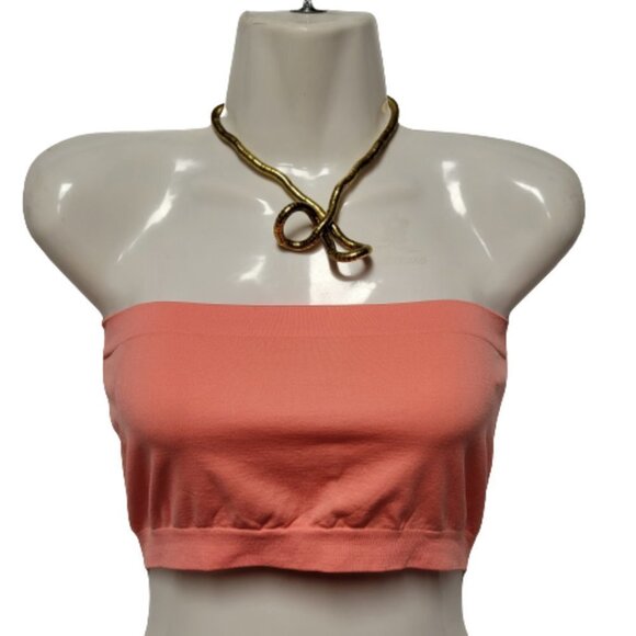 CORAL Crop Top Stretchy Ribbed Bandeau Tube Top - One Size- NEW - Picture 1 of 8